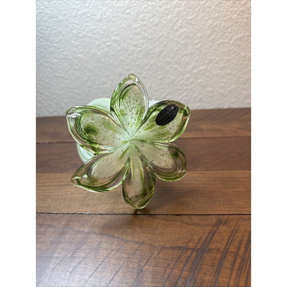 Vintage Murano Italy Hand Blown Art Glass Twisted StemFlower Blue 5"